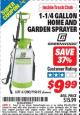 Harbor Freight ITC Coupon GREENWOOD 1-1/4 GALLON HOME AND GARDEN SPRAYER Lot No. 63124/63145 Expired: 8/31/15 - $9.99