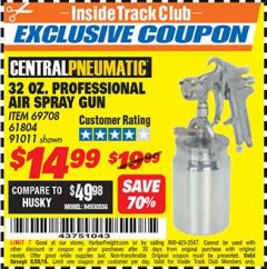 Harbor Freight ITC Coupon 32 OZ. AUTOMOTIVE SIPHON FEED AIR SPRAY GUN Lot No. 69708/91011/61804 Expired: 6/30/18 - $14.99