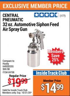 Harbor Freight ITC Coupon 32 OZ. AUTOMOTIVE SIPHON FEED AIR SPRAY GUN Lot No. 69708/91011/61804 Expired: 10/31/20 - $14.99