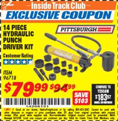 Harbor Freight ITC Coupon 14 PIECE HYDRAULIC PUNCH DRIVER KIT Lot No. 96718/56411 Expired: 5/31/18 - $79.99