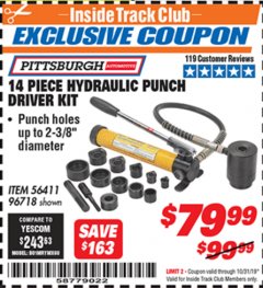 Harbor Freight ITC Coupon 14 PIECE HYDRAULIC PUNCH DRIVER KIT Lot No. 96718/56411 Expired: 10/31/19 - $79.99