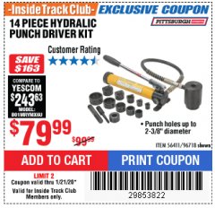 Harbor Freight ITC Coupon 14 PIECE HYDRAULIC PUNCH DRIVER KIT Lot No. 96718/56411 Expired: 1/21/20 - $79.99
