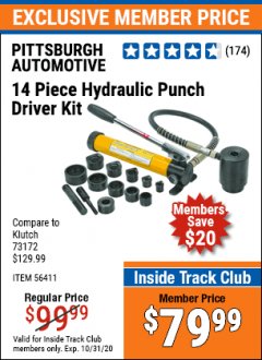 Harbor Freight ITC Coupon 14 PIECE HYDRAULIC PUNCH DRIVER KIT Lot No. 96718/56411 Expired: 10/31/20 - $79.99