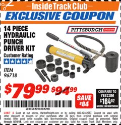 Harbor Freight ITC Coupon 14 PIECE HYDRAULIC PUNCH DRIVER KIT Lot No. 96718/56411 Expired: 8/31/18 - $79.99