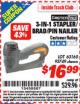 Harbor Freight ITC Coupon 3-IN-1 STAPLER/BRAD/PIN NAILER Lot No. 93749/63160 Expired: 4/30/16 - $16.99