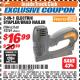 Harbor Freight ITC Coupon 3-IN-1 STAPLER/BRAD/PIN NAILER Lot No. 93749/63160 Expired: 12/31/17 - $16.99