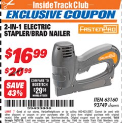 Harbor Freight ITC Coupon 3-IN-1 STAPLER/BRAD/PIN NAILER Lot No. 93749/63160 Expired: 10/31/18 - $16.99
