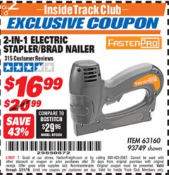 Harbor Freight ITC Coupon 3-IN-1 STAPLER/BRAD/PIN NAILER Lot No. 93749/63160 Expired: 3/31/19 - $16.99