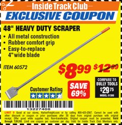 Harbor Freight ITC Coupon 48" HEAVY DUTY SCRAPER Lot No. 60572 Expired: 7/31/18 - $8.99