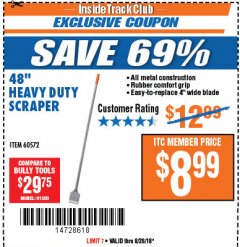 Harbor Freight ITC Coupon 48" HEAVY DUTY SCRAPER Lot No. 60572 Expired: 8/28/18 - $8.99