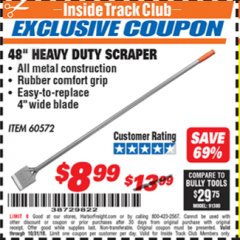 Harbor Freight ITC Coupon 48" HEAVY DUTY SCRAPER Lot No. 60572 Expired: 10/31/18 - $8.99