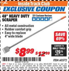 Harbor Freight ITC Coupon 48" HEAVY DUTY SCRAPER Lot No. 60572 Expired: 1/31/19 - $8.99