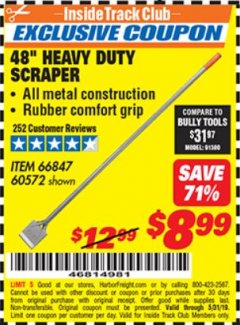 Harbor Freight ITC Coupon 48" HEAVY DUTY SCRAPER Lot No. 60572 Expired: 5/31/19 - $8.99