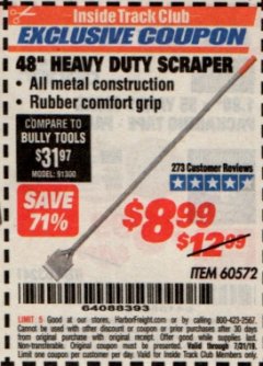 Harbor Freight ITC Coupon 48" HEAVY DUTY SCRAPER Lot No. 60572 Expired: 7/31/19 - $8.99