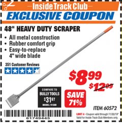 Harbor Freight ITC Coupon 48" HEAVY DUTY SCRAPER Lot No. 60572 Expired: 11/30/19 - $8.99