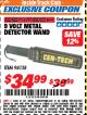 Harbor Freight ITC Coupon 9 VOLT METAL DETECTOR WAND Lot No. 94138 Expired: 4/30/18 - $34.99