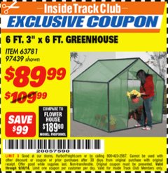 Harbor Freight ITC Coupon 6 FT. x 6 FT. GREENHOUSE Lot No. 97439 Expired: 9/30/18 - $89.99