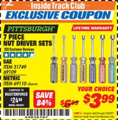 Harbor Freight ITC Coupon 7 PIECE NUT DRIVER SETS Lot No. 69109/69110 Expired: 2/29/20 - $3.99