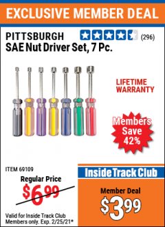 Harbor Freight ITC Coupon 7 PIECE NUT DRIVER SETS Lot No. 69109/69110 Expired: 2/25/21 - $3.99