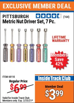 Harbor Freight ITC Coupon 7 PIECE NUT DRIVER SETS Lot No. 69109/69110 Expired: 2/25/21 - $3.99