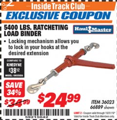 Harbor Freight ITC Coupon 5400 LB. RATCHETING LOAD BINDER Lot No. 66889 Expired: 10/31/19 - $24.99