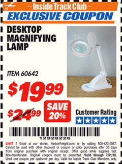 Harbor Freight ITC Coupon DESKTOP MAGNIFYING LAMP Lot No. 60642/97448 Expired: 7/31/18 - $19.99