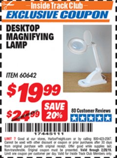 Harbor Freight ITC Coupon DESKTOP MAGNIFYING LAMP Lot No. 60642/97448 Expired: 2/28/19 - $19.99