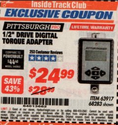 Harbor Freight ITC Coupon 1/2" DRIVE DIGITAL TORQUE ADAPTER Lot No. 68283/63917 Expired: 7/31/19 - $24.99