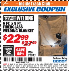 Harbor Freight ITC Coupon 6 FT. x 8 FT. FIBERGLASS WELDING BLANKET Lot No. 95015 Expired: 10/31/18 - $22.99