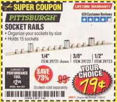 Harbor Freight Coupon SOCKET RAILS Lot No. 39721/39722/39723 Expired: 11/30/19 - $0.79