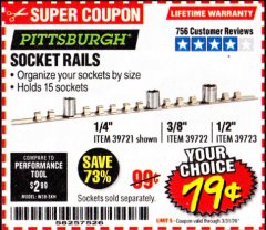 Harbor Freight Coupon SOCKET RAILS Lot No. 39721/39722/39723 Expired: 3/31/20 - $0.79