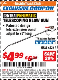 Harbor Freight ITC Coupon TELESCOPING BLOW GUN Lot No. 68261 Expired: 12/31/18 - $4.99