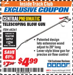 Harbor Freight ITC Coupon TELESCOPING BLOW GUN Lot No. 68261 Expired: 1/31/20 - $4.99