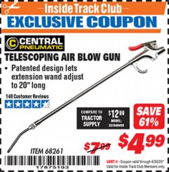 Harbor Freight ITC Coupon TELESCOPING BLOW GUN Lot No. 68261 Expired: 6/30/20 - $4.99