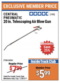 Harbor Freight ITC Coupon TELESCOPING BLOW GUN Lot No. 68261 Expired: 1/28/21 - $5.99