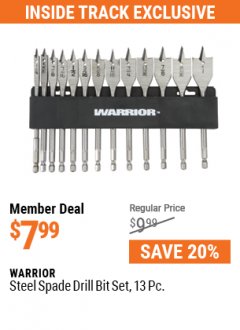 Harbor Freight Coupon 13 PIECE STEEL SPADE DRILL BIT SET Lot No. 69028/93723 Expired: 7/1/21 - $7.99
