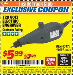 Harbor Freight ITC Coupon 120 VOLT ELECTRIC ENGRAVER Lot No. 46099/63174 Expired: 11/30/18 - $5.99