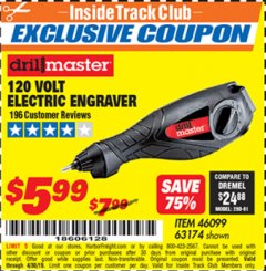Harbor Freight ITC Coupon 120 VOLT ELECTRIC ENGRAVER Lot No. 46099/63174 Expired: 4/30/19 - $5.99