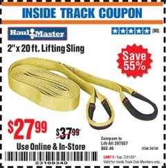 Harbor Freight ITC Coupon 2" x 20 FT. WEB LIFTING SLING Lot No. 34708 Expired: 7/31/20 - $27.99