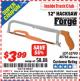Harbor Freight ITC Coupon 12" HACKSAW Lot No. 40766/62780 Expired: 4/30/16 - $3.99