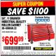 Harbor Freight Coupon 56", 11 DRAWER INDUSTRIAL QUALITY ROLLER CABINET Lot No. 67681/69395/62499 Expired: 8/21/16 - $699.99