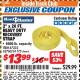 Harbor Freight ITC Coupon 2" X 20 FT. HEAVY DUTY RECOVERY STRAP Lot No. 67232/61175/62760 Expired: 8/31/17 - $13.99