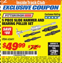 Harbor Freight ITC Coupon 5 PIECE SLIDE HAMMER AND BEARING PULLER SET Lot No. 62601/95987 Expired: 9/30/18 - $49.99
