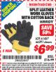 Harbor Freight ITC Coupon SPLIT LEATER WORK GLOVES WITH COTTON BACK Lot No. 61457/66291 Expired: 4/30/15 - $6.99