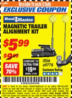Harbor Freight ITC Coupon MAGNETIC TRAILER ALIGNMENT KIT Lot No. 95684/69778 Expired: 9/30/18 - $5.99