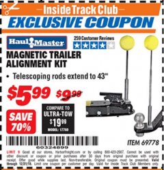 Harbor Freight ITC Coupon MAGNETIC TRAILER ALIGNMENT KIT Lot No. 95684/69778 Expired: 12/31/18 - $5.99
