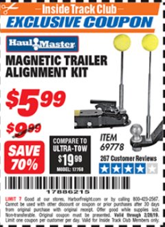 Harbor Freight ITC Coupon MAGNETIC TRAILER ALIGNMENT KIT Lot No. 95684/69778 Expired: 2/28/19 - $5.99