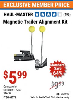 Harbor Freight ITC Coupon MAGNETIC TRAILER ALIGNMENT KIT Lot No. 95684/69778 Expired: 9/30/20 - $5.99