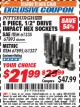 Harbor Freight ITC Coupon 8 PIECE 1/2" DRIVE IMPACT HEX SOCKET SETS Lot No. 61335/67893/67895/61337 Expired: 7/31/17 - $21.99