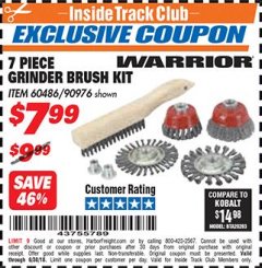Harbor Freight ITC Coupon WARRIOR GRINDER BRUSH KIT, 7-PIECE Lot No. 90976 Expired: 6/30/18 - $7.99